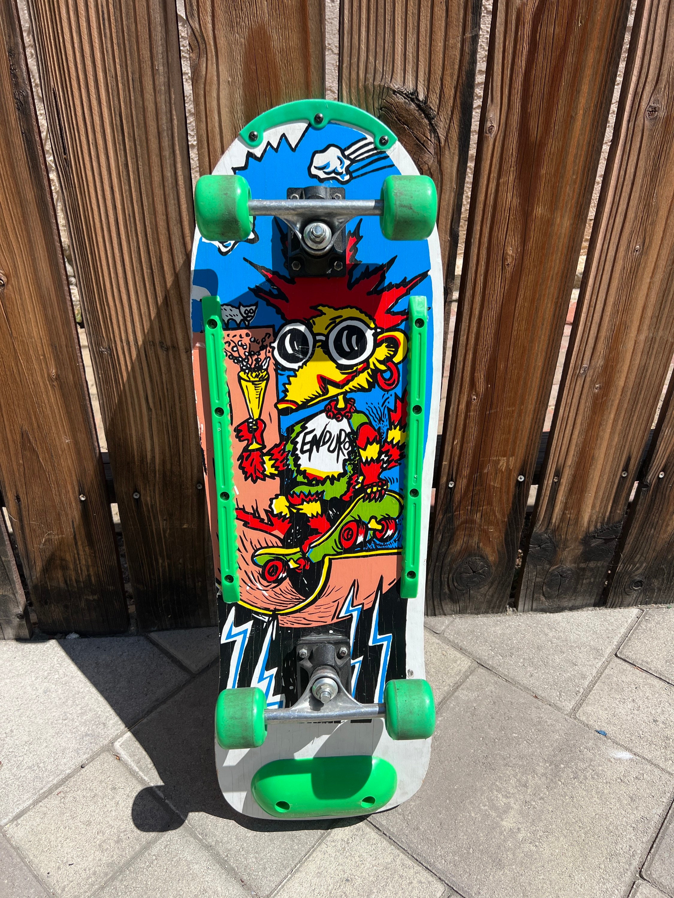 80s Skateboard Pro90 Enduro Colorful Graphics, Vintage with Green Wheels  and Green Trim, Great condition, 80s, 90s