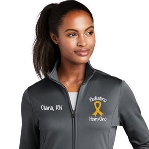 Oncology Ribbon Pediatric SportWick fleece lined Jacket | Custom Text and Colors zipup athletic jacket w several colors LST241 Yellow Cutie