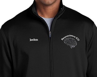 MENS/Unisex-NeuroScience Brain Nurse SportWick fleece lined Jacket--RN LPN zipup light weight jacket w several colors-ST241 Typewriter Grey