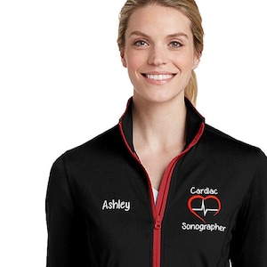 Cardiac Sonographer Heart with EKG Stretch Contrast SportWick Jacket-zipup light weight jacket with several colors-LST853 CutieP