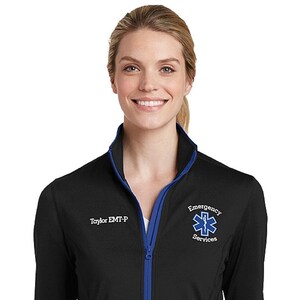 Emergency Services EMT Paramedic Stretch Contrast SportWick Jacket with Caduceus-EMT-P zipup light weight jacket with several colors-LST853