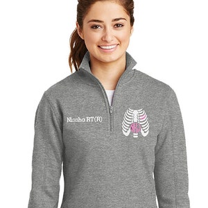 Women&#39;s Radiology Monogram Quarter Zip Sweatshirt-RT R Radiology Tech- zip up sweatshirt jacket with several color options-Typewriter Red