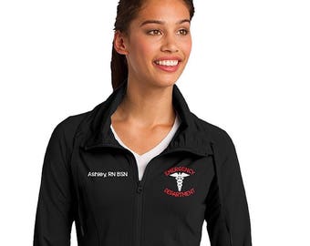 Emergency Department Nurse Stretch SportWick Jacket with Caduceus-RN LPN zipup light weight jacket with several colors-LST852