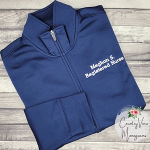 Ladies Fit Custom Medical Jacket for Name and Credentials on SportWick fleece lined Jacket | Your choice of Font and Colors | LST241 TypeW