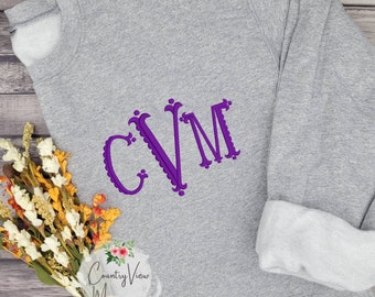 Monogrammed Crew neck Sweatshirt Left Chest--Unisex Fit--fall winter apparel--Game day and football team colors