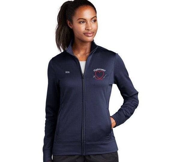 Phlebotomist Heart SportWick fleece lined Jacket | Phlebotomy Blood Draw Heart zipup athletic jacket w several colors LST241 Red CovGrace