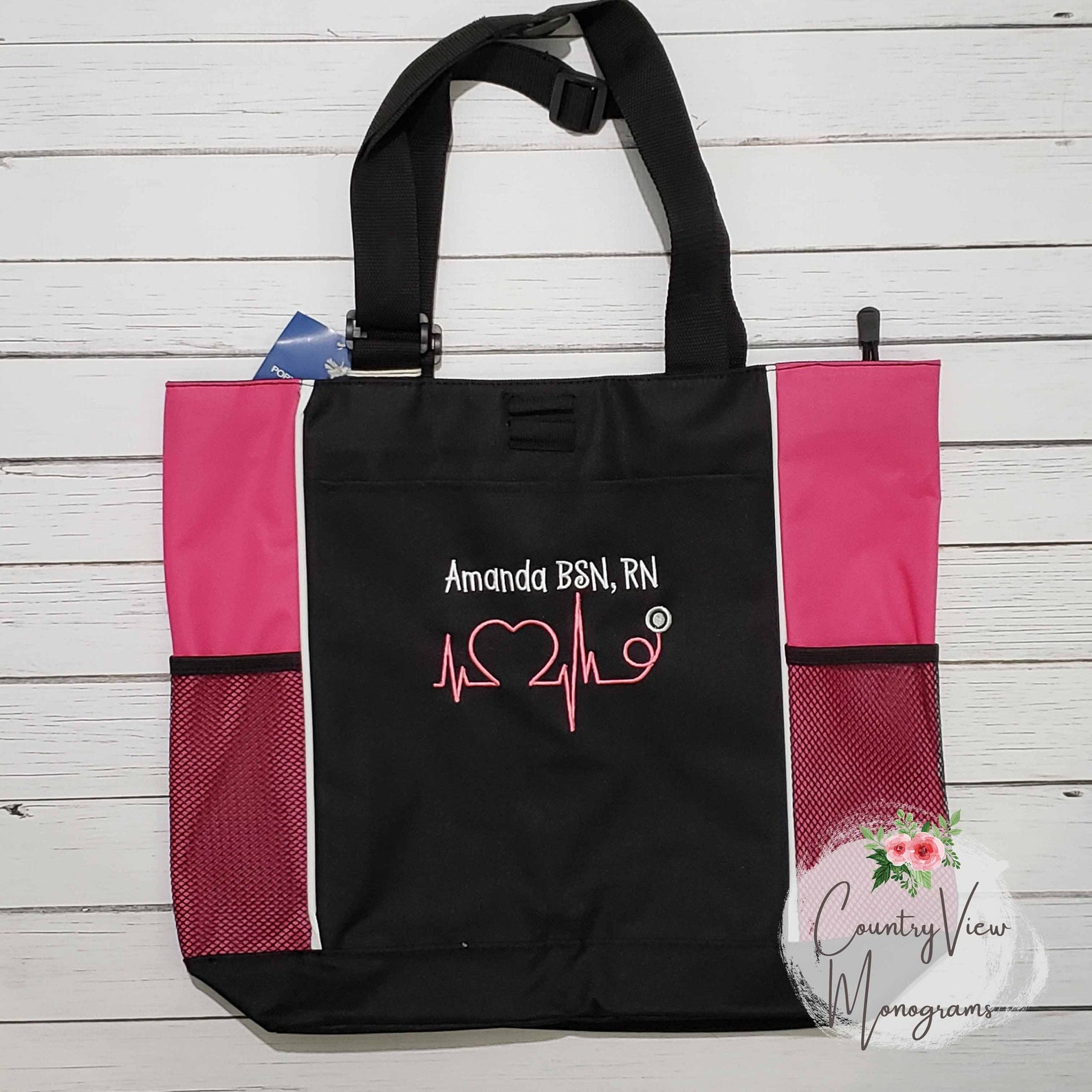 Personalized Nurse Tote Bag With Heart EKG Stethoscopenursing Etsy