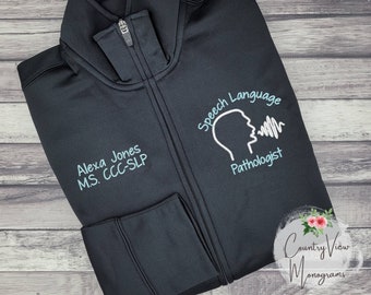 Speech Language Pathologist Speech Icon SportWick fleece lined Jacket | SLP zipup athletic jacket w several colors LST241 Pieces Aqua