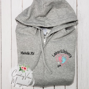 Ladies Labor and Delivery Themed Full Zip Hooded Sweatshirt-- zip up ladies sweatshirt jacket with several color options CutieP LPC78ZH