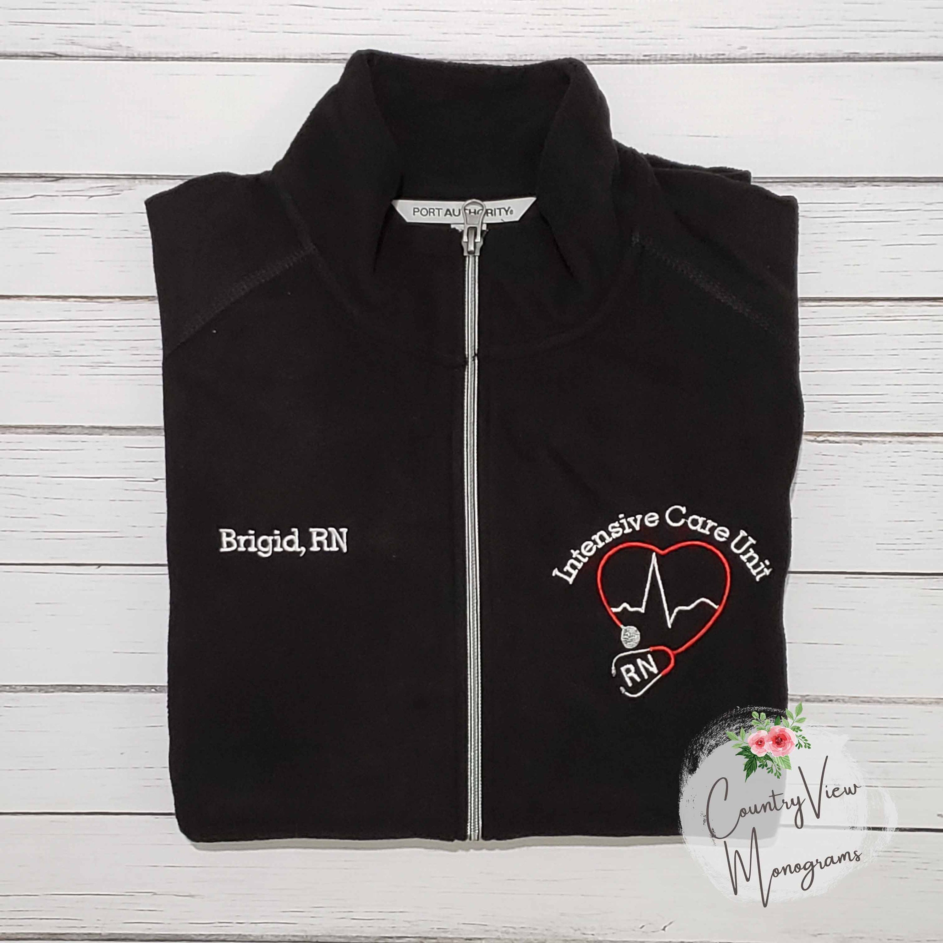 Intensive Care Unit ICU BLOCK  Nurse Fleece Jacket with Name on Right…