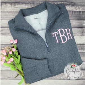 Monogrammed Womens Quarter Zip Sweatshirt- Custom made to order-- zip up sweatshirt fleece jacket with several color options