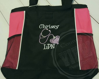 Personalized Nurse Tote Bag--Nursing or Health Professions Embroidered Zippered Tote Bag--Nursing Gift or Graduation Gift-whoa Nelly