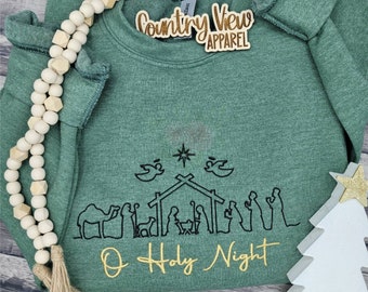 O Holy Night Nativity Scene Sweatshirt Sweater | Custom Embroidered Cozy Christmas Sweatshirt 18000