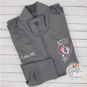 NICU Nurse on SportWick fleece lined Jacket with Footprint Stethoscope-RN LPN zipup w several color options-GirlsSecr LtPink LST241