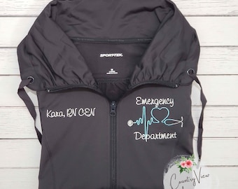 Emergency Department Nurse Stretch SportWick Jacket with Stethoscope ekg-RN LPN zipup light weight jacket with several colors-LST852 Kayleig