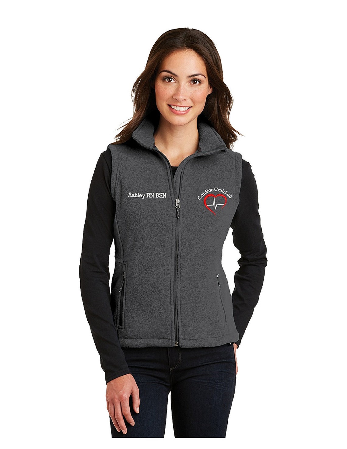 VESTCardiac Cath lab Heart with EKG Fleece Vest with NameRN Etsy