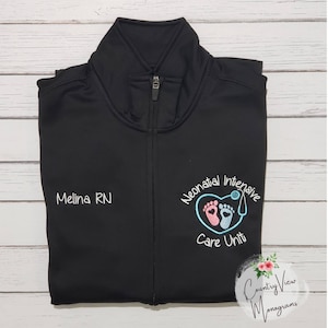 Neonatal Intensive Care on SportWick fleece lined Jacket with Circular Footprint Stethoscope-You choose colors and font-Sweet16Turq LST241