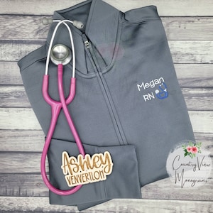 Custom Medical Jacket with Mini stethoscopefor Name and Credentials on SportWick fleece lined Jacket | Choice of Font and Colors | LST241