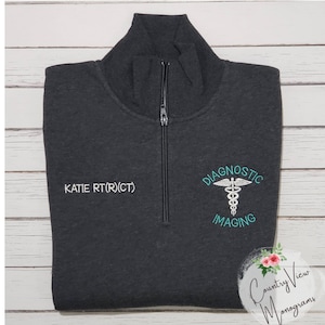 Women&#39;s Diagnostic Imaging Caduceus Quarter Zip Sweatshirt-RT R Radiology Tech-zip up sweatshirt-Teal Hazel-LST253