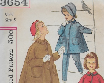 Vintage Simplicity 3654 Sewing Pattern for a Childs Coat, Pants and Hat