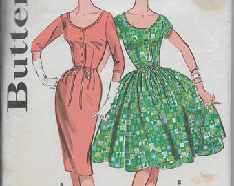 Vintage Butterick 9566 Sewing Pattern for Scoop Neck Dress in Two Variations
