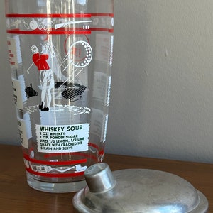 Vintage Mid Century Glass Cocktail Shaker with Drink Recipes