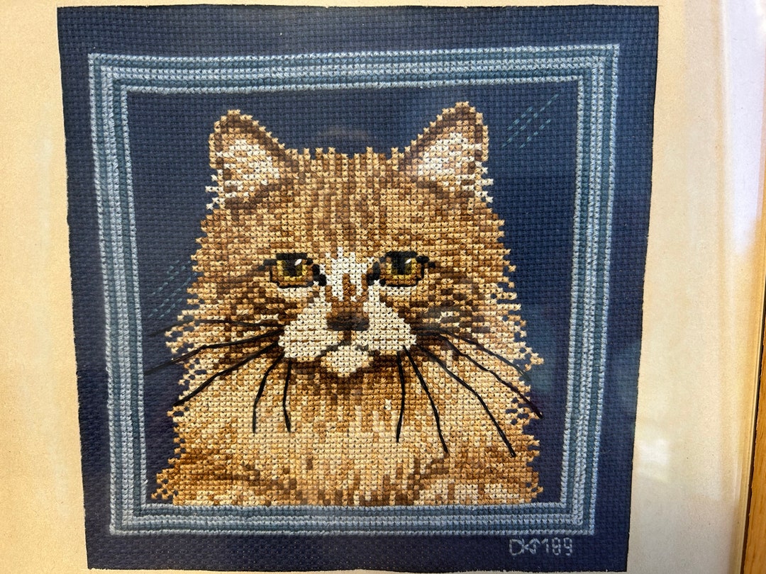 Vintage Needlepoint Orange Maine Coon Cat Etsy
