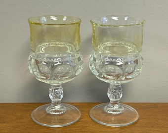 Vintage Indiana Glass Kings Crown Amber Flashed Water-Wine Goblets