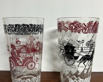 Pair of Hazel Atlas Horseless Carriage - Car Glasses Black Red White