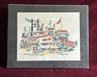 Vintage Donabeth Jones Watercolor The Natchez - Port New Orleans Steamboat