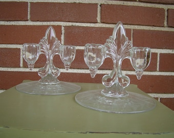 Vintage Crystal Fleur de Lis Candleholders