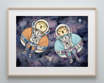 Galaxy Art Print, Space Painting, Astronaut Art, Astronomy Gifts
