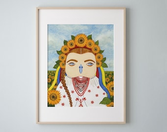 Ukrainian Girl with Sunflowers Art Print, Eve Devore