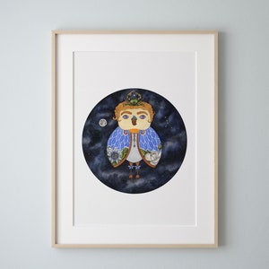 Cancer Zodiac Sign Print, Cancer Zodiac Sign Art, Zodiac Sign Print, Zodiac Art Print, Galaxy Watercolor, Owl Painting by Eve Devore