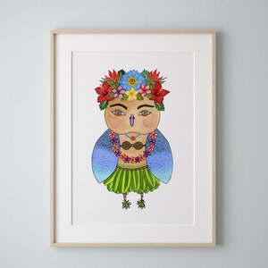 Hawaiian Owl, Watercolor Art Print, Owl Art, Owl Art Print, Owl Decor by Eve Devore