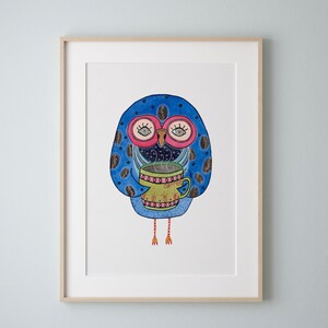 Fine Art Owl Print, Coffee Bean Owl Painting, Coffee Owl Print