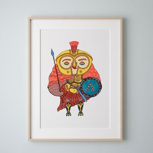 Spartan Owl, Watercolor Art Print, Owl Painting, Owl Wall Art, Owl Decor by Eve Devore