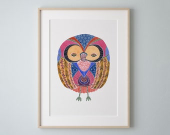 Golden Rose Owl, Watercolor Art Print, Friendship Gift, Art Print, Owl Art by Eve Devore