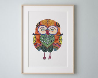 Zesty Owl, Watercolor Art Print, Owl Art, Owl Painting, Unique Art by Eve Devore