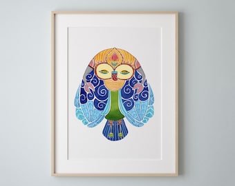 Stormchaser Owl Art Print, Colorful Watercolor Painting by Eve Devore
