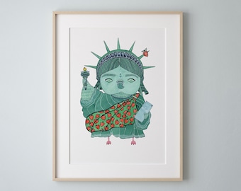 Aquarel kunstprint van een vrijheidsuil, unieke uilendecoratie.