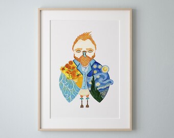 Van Gogh Owl Watercolor Art Print by Eve Devore