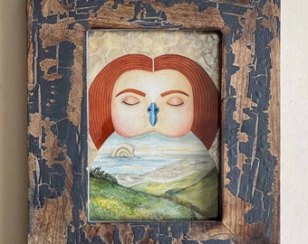 Owl Mixed Media Painting, Framed Meditation Art