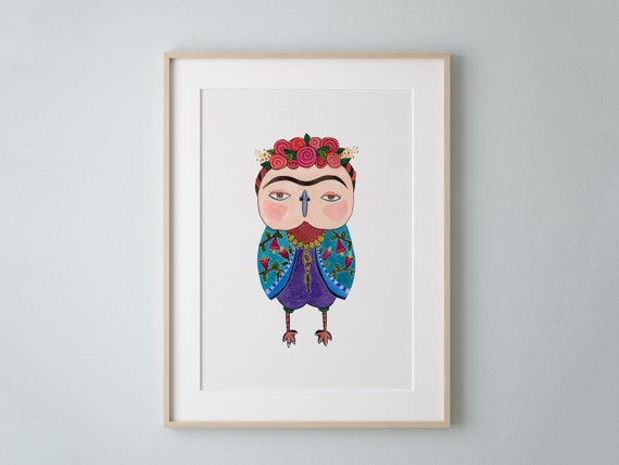 Frida Art Print, Frida Kahlo Painting, Frida Owl Print, Owl Gift, Owl Art