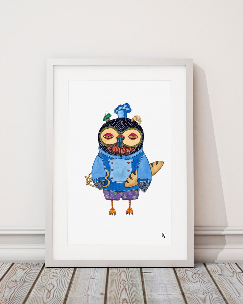 Baker Owl Watercolor Art Print Etsy