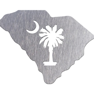 South Carolina Metal Wall Art, State Outline with Flag Detail, Made in USA