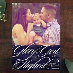 Script Photo Christmas Card, Photo Christmas Card, Holiday Photo Card, Glory to God in the Highest