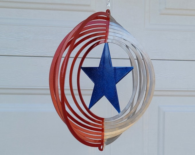 wind spinner, patriotic decor, metal yard art, porch decor, red white and blue, 4th of july, patriotic gifts, sun catcher, usa decor, new