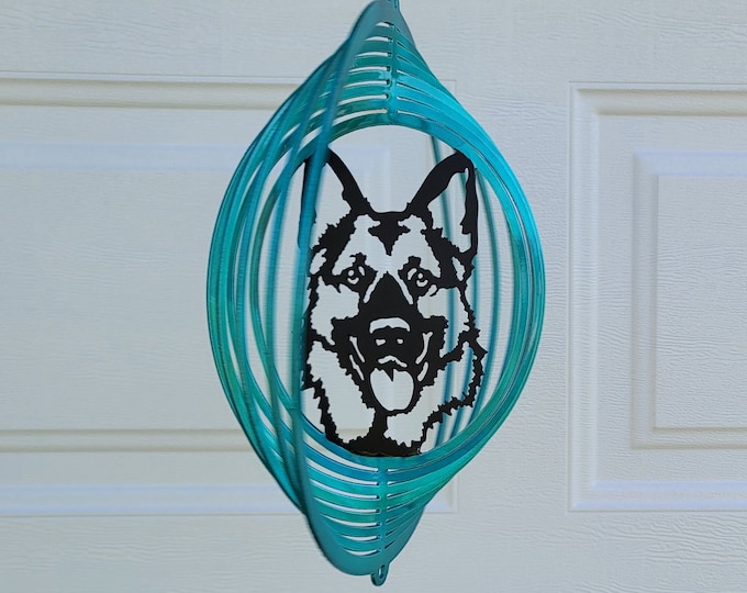 wind spinner, dog lover gift, german shepherd, dog decor, metal yard art, dog owner gift, porch decor, sun catcher, new puppy gift, for him