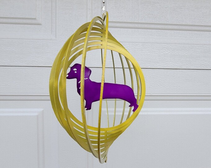 Dog wind spinner, dachshund, dog lover, dog decor, metal yard art, porch decor, gifts for her, sun catcher, outdoor decor, unique dog gift